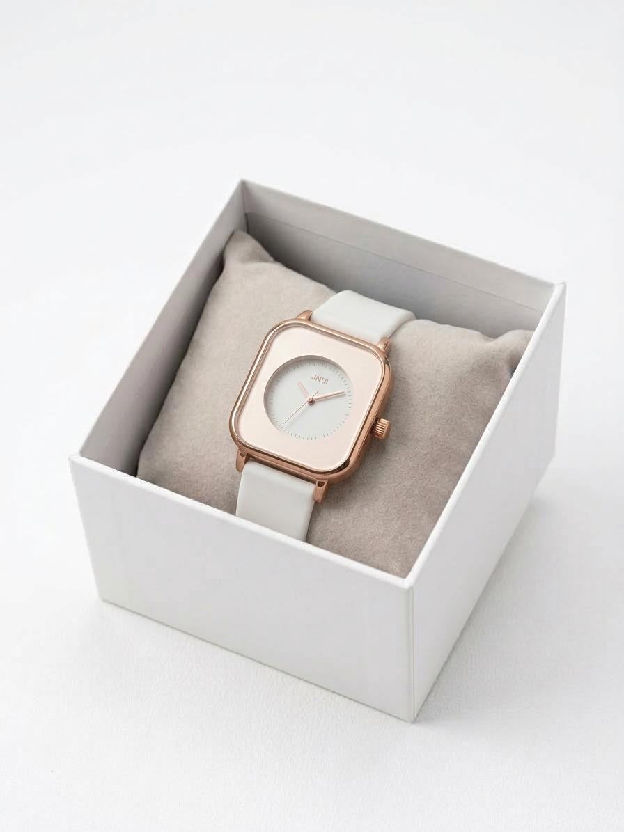 Ceas Elegant Rose Gold cu Curea Albă – Timeless White