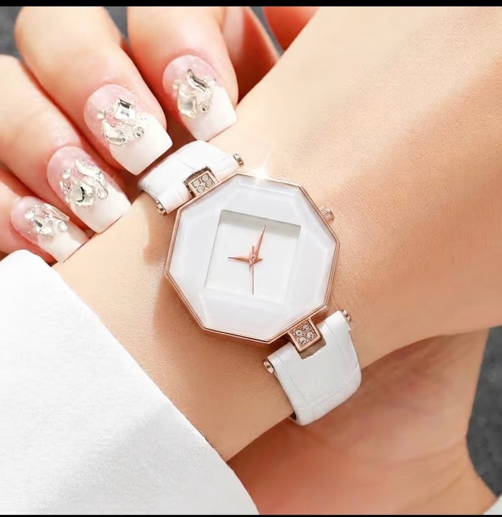 Ceas de Dama Octagon Pure White