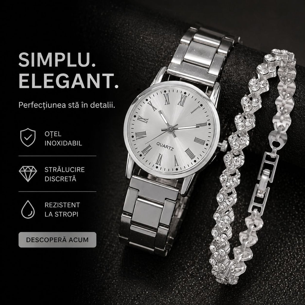 Ceas Elegant Argintiu – Damă
