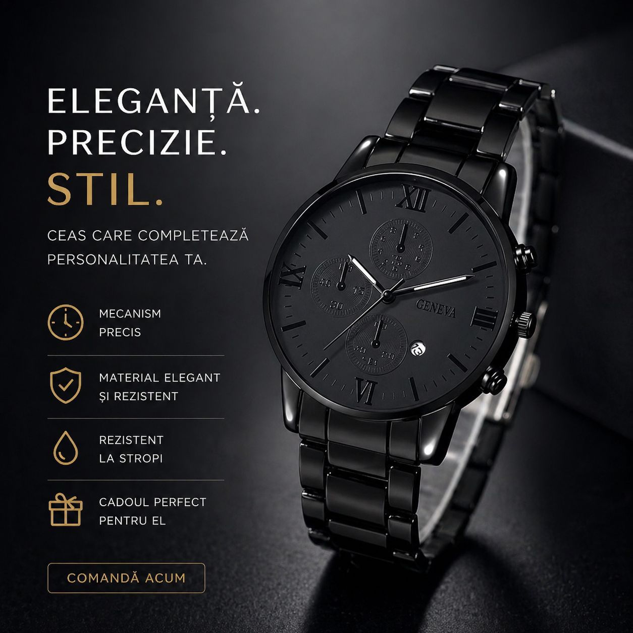Ceas Bărbătesc Geneva Full Black Elegant