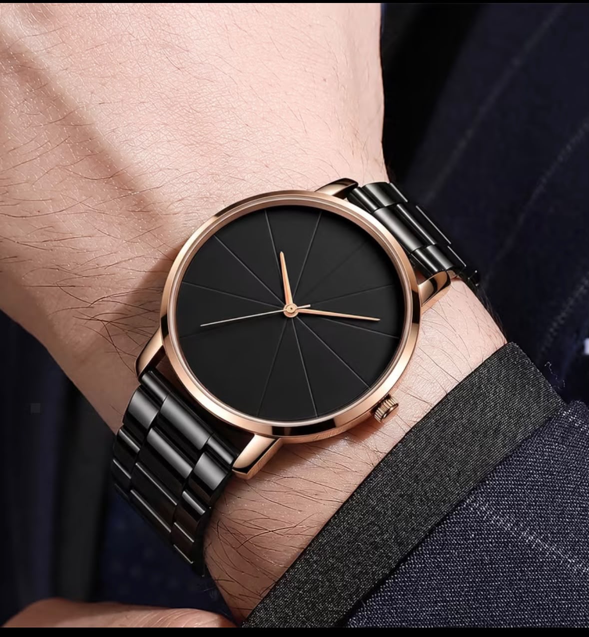 Ceas Bărbătesc Elegance – Negru Mat cu Accent Rose Gold