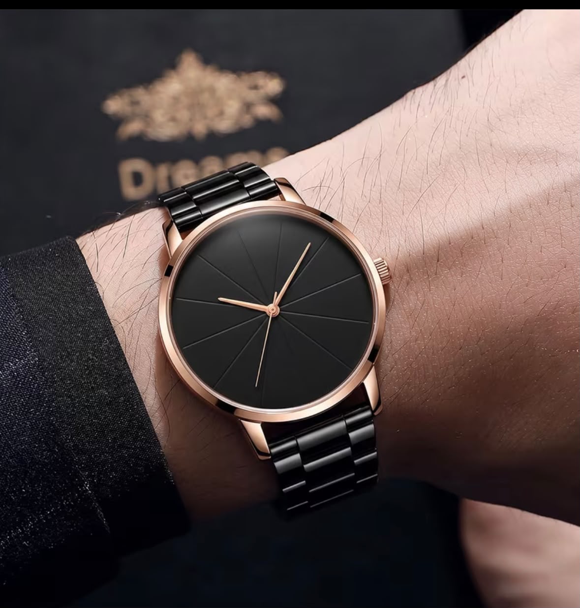 Ceas Bărbătesc Elegance – Negru Mat cu Accent Rose Gold